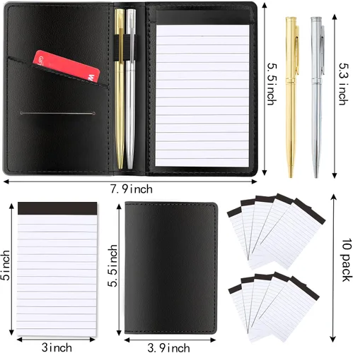 Vista 3 de Juego de 13 soportes para bloc de notas, incluye soporte de cuero para bloc de notas, 10 paquetes de 8.5×13 cm de bloc de notas pequeño, 30 hojas