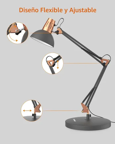 Vista 7 de LEPOWER Lámpara de escritorio de metal, ajustable de cuello de ganso lámpara de mesa de arquitecto con interruptor de encendido/apagado, lámpara