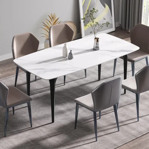 Vista 12 de Mesa de comedor de cocina de 63 pulgadas para comedor, cocina, comedor, espacio compacto con mesa de piedra sinterizada, 4 patas de metal negro
