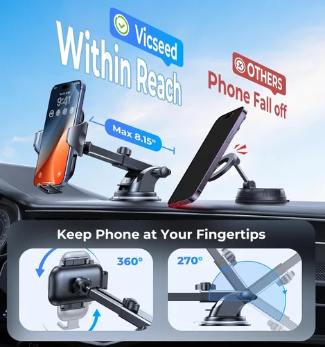 Vista 4 de VICSEED [N.º 1 en succión potente] [Estabilidad de grado de carreras de rally] Soportes para teléfonos para su automóvil 2025 Soporte para teléfonos