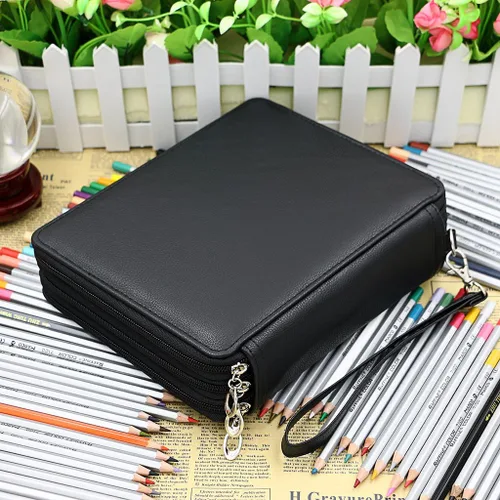 Vista 7 de Estuche BTSKY con espacio para 120 lápices, de alta calidad y de cuero de PU, Negro