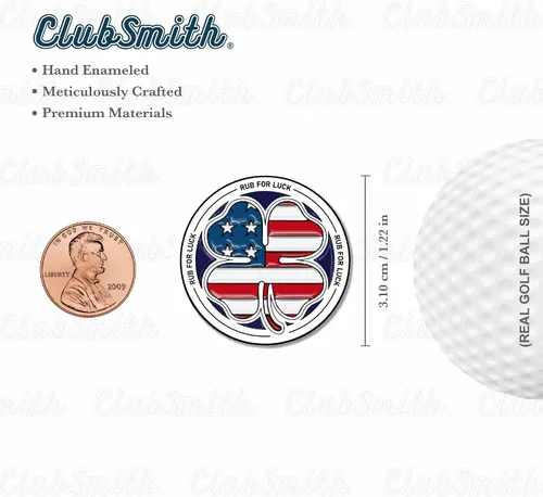 Vista 3 de ClubSmith® Lucky - Marcador de pelota de golf con clip magnético para sombrero, trébol irlandés y trébol, marca de alineación premium, accesorios