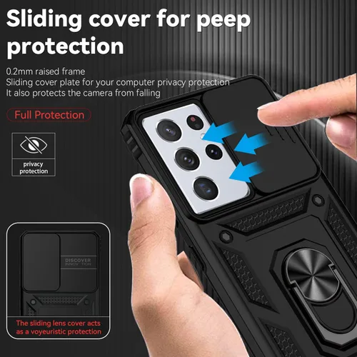 Vista 4 de Funda para Samsung Galaxy S21 Ultra con cubierta para lente de cámara, protector de pantalla HD, prueba de caídas de grado militar, soporte