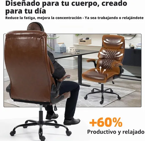 Vista 3 de Silla de oficina – Silla ergonómica de escritorio para computadora con respaldo alto con función mecedora y soporte lumbar, silla ejecutiva cómoda