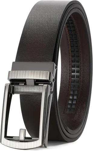 Vista 28 de SENDEFN Cinturón de vestir casual de cuero para hombre de 1 3/8 pulgadas con hebilla de clic ajustable automática con caja de regalo A-negro-71gs