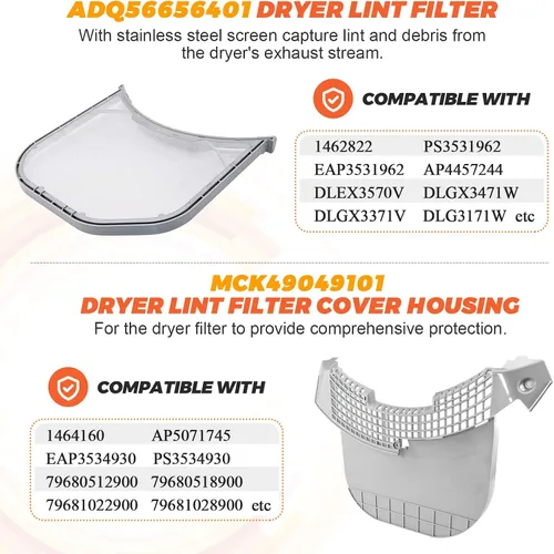Vista 2 de 2 piezas MCK49049101 para filtro de pelusa para secadora con filtro de pelusa ADQ56656401 malla de acero inoxidable - Apto para secadores L-G