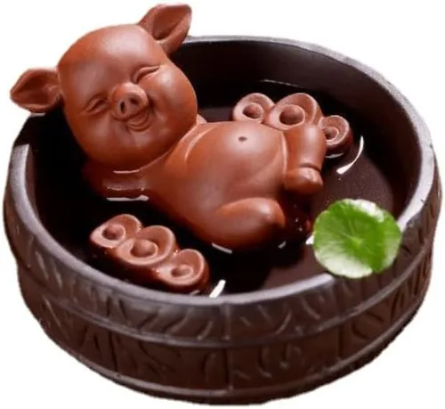 Vista 7 de Purple Clay Boutique - Juego de té para mascotas, ceremonia de té de pescado, cerámica que atrae dinero, lindo bonsái de carne, plantas en maceta
