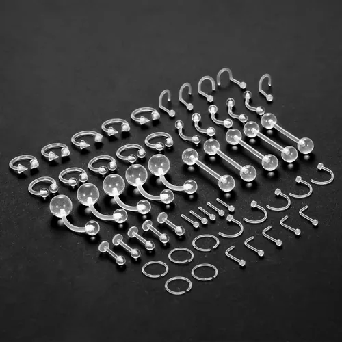 Vista 5 de Oveta Clear Piercing Retainers Flexible Bioflex 14G 16G 20G Navel Belly Button Ring Lip Labret Eyebrow Tongue Barbells Cartilage Tragus Earrings