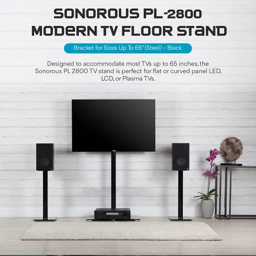 Vista 3 de SONOROUS PL-2800 - Soporte de TV premium para sala de estar, soporte de piso de TV de lujo con base de vidrio templado, soporte de soporte de TV LED