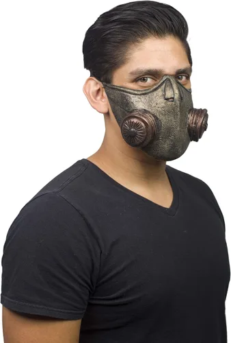 Vista 4 de Ghoulish Productions Máscara pandémica de bozal. Máscara de látex de gas dorado. Máscara de látex de talla única para adultos. Línea de máscaras