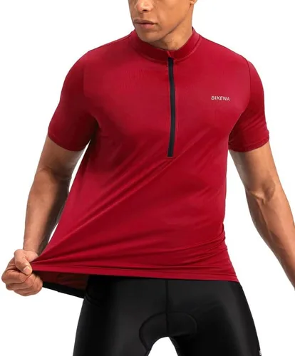 Vista 2 de Bikewa Maillot de ciclismo para hombre que absorbe la humedad, manga corta, UPF media cremallera, ciclismo, ciclismo de carretera, camisas