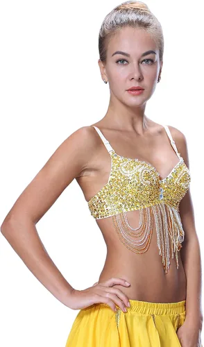 Vista 5 de Seawhisper Sostén con lentejuelas y cuentas brillantes, brillantina, tribal, para fiesta, cabaret, de danza del vientre