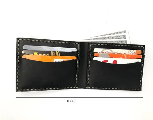 Vista 6 de Cartera de cuero para hombres, I Crazy Horse I Slim Wallet para hombres y mujeres, diseño único para hombre, I Best Gift Idea, Negro, Minimalista