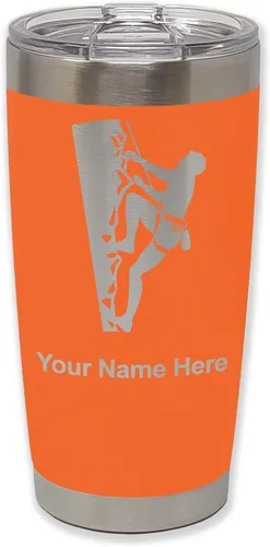 Vista 27 de LaserGram 20oz Vacuum Insulated Tumbler Mug, Rock Climber, Personalized Engraving Included (Coral)
