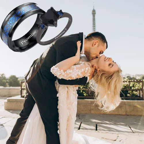 Vista 9 de Anillos para parejas, grabados, anillos de compromiso personalizados a juego para él y ella, anillos personalizables para hombres y mujeres, anillos