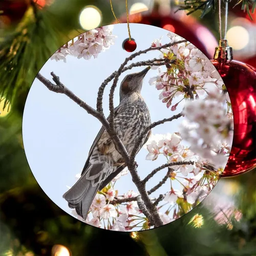 Vista 8 de Adornos para árbol de Navidad 2023, flores de madera de animales, flores de cerezo, adorno de Navidad, recuerdo festivo de porcelana, decoración