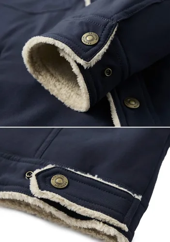 Vista 6 de HOW'ON Chaqueta informal con forro polar Sherpa para hombre, abrigo cálido con cuello de piel