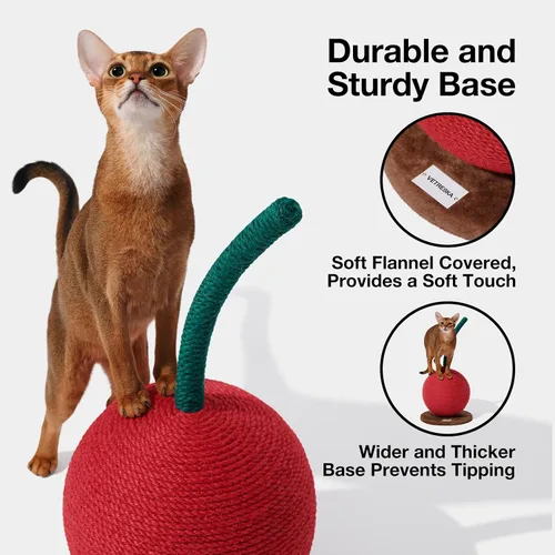 Vista 3 de VETRESKA Cherry Poste Rascador para Gatos, 22.64" de Alto Rascador para Gatos con Bola de Cuerda de Yute, Poste Rascador Vertical para Gatos