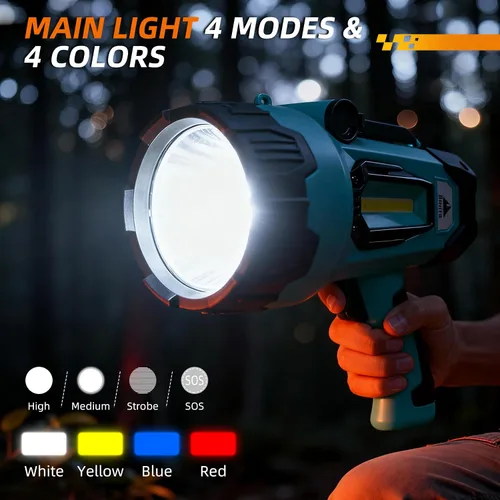 Vista 3 de Linterna recargable LED súper brillante IPX4 impermeable Luz de búsqueda de 4 modos con luz COB y trípode plegable 4400 Ah Proyector de mano