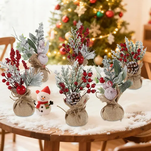 Vista 4 de winemana - 6 piezas de mini decoración de mesa de árbol de Navidad, centros de mesa navideños