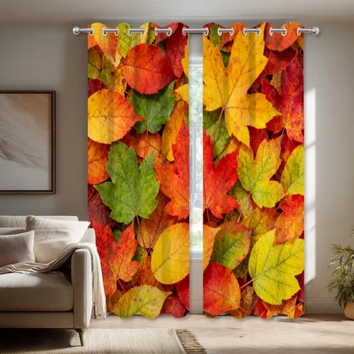 Vista 26 de Shrahala Orange Autumn Autumn Blackout Curtain Tiers, Fall Kitchen Valance Light Blocking Tier Drapes with Rod Pocket, 2 Pack 26 X 24 in