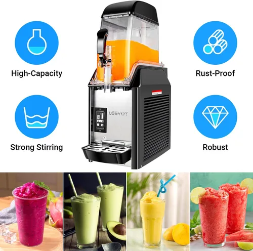 Vista 2 de LEEVOT Máquina comercial de granizado – Tanques de 12L Máquina de Margarita Máquina congelada para Restaurante Bar Fiesta – 550W Acero inoxidable