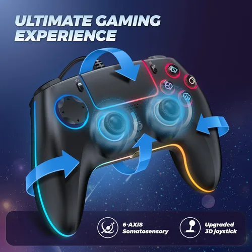 Vista 6 de GUOC Wired Controller Compatible for PS-5/Pro/Slim/PC, Hall Effect Sticks & 7 RGB LED Mode & haptic Feedback & Motion Sensing, 3.5mm Audio Jack