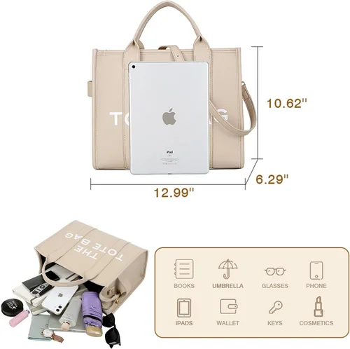 Vista 2 de Bolso de mano para mujer, bolso grande de piel sintética, bolso de mano personalizado de moda