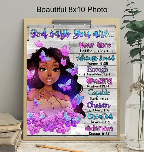 Vista 3 de Arte de pared y decoración de niña negra, póster con imagen de mujeres afroamericanas, mujeres, adolescentes, lindas afirmaciones positivas, regalos