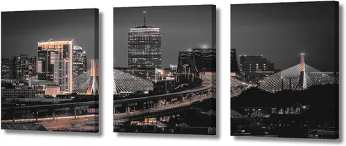 Vista 11 de TUMOVO Arte de pared en blanco y negro con paisaje urbano de Nueva York, decoración de pared de horizonte de Nueva York para sala de estar, puente