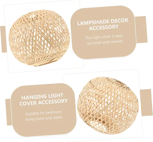 Vista 6 de Pantalla tejida de bambú para interiores, accesorio de cubierta de luz colgante para dormitorio, pantalla de lámpara de estilo simple