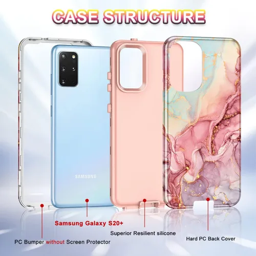 Vista 2 de Btscase Funda para Samsung S20 Plus/S20+, mármol 3 en 1, resistente a prueba de golpes, cuerpo completo, policarbonato duro y suave, protección