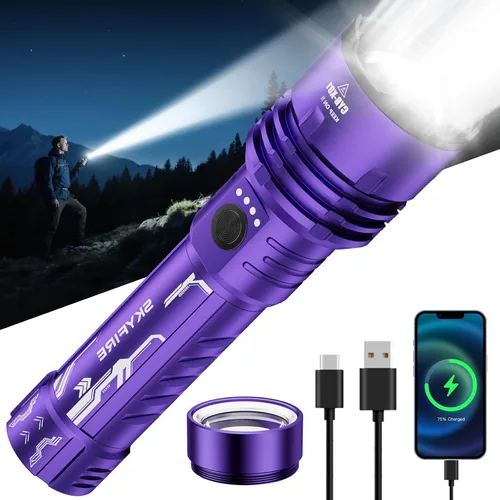 Vista 11 de SKYFIRE 1376 linternas LED con lente de encendido, recargable de 2000 lúmenes altos, luz de flash zoomable, 5 modos, impermeable, IPX6, potente