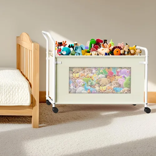 Vista 6 de KEEGH Caja de juguetes extragrande para niños con ruedas giratorias de 360°, baúl de juguetes resistente para niños y niñas, organizador