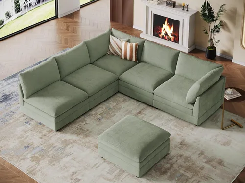 Vista 20 de VANOMi Sofá modular modular en forma de L de 98 pulgadas con otomana Beige