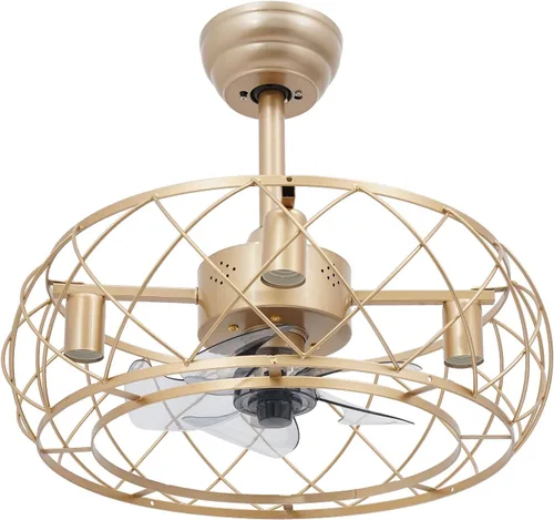 Vista 10 de Ventilador de techo enjaulado de 20 pulgadas con luz, 3 velocidades ajustables, luces de ventilador de techo con control remoto, ventiladores