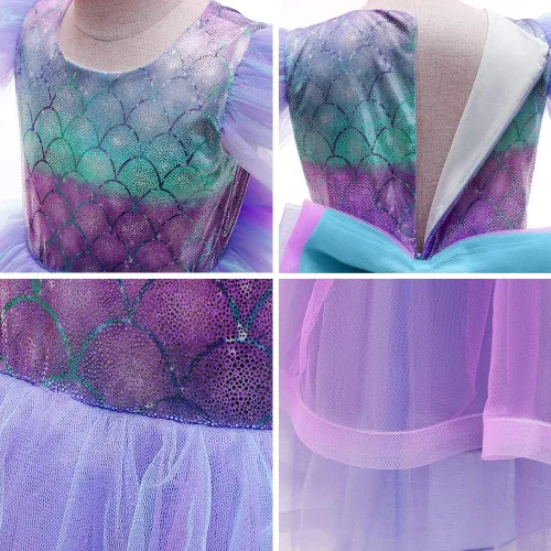 Vista 6 de Disfraz de sirena para niñas, disfraz de princesa para fiesta de cumpleaños, Halloween, Navidad, carnaval, cosplay