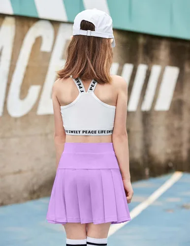 Vista 3 de Arshiner Faldas de tenis para niña con pantalones cortos, falda plisada atlética, falda pantalón de entrenamiento con bolsillos para niños de 4 a 13