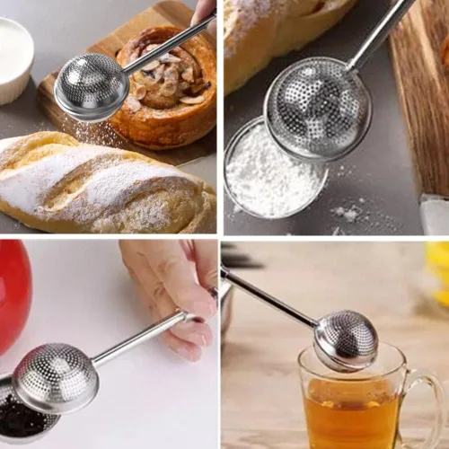 Vista 7 de Colador de té de acero inoxidable de mango largo para tetera, bola de filtro de infusor de té reutilizable para especias y condimentos de té