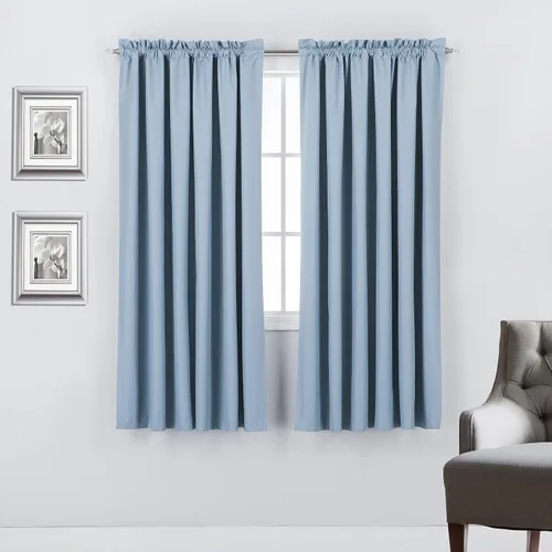 Vista 25 de Diamond Home Linens Cortinas opacas con dobladillo para cortinero de 45 pulgadas de largo para dormitorio, paneles de tratamiento de ventanas