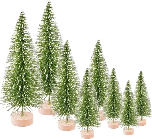 Vista 16 de 8 mini árboles de Navidad artificiales, pinos en miniatura con base de madera, árbol de Navidad de mesa para Navidad, vacaciones, Año Nuevo