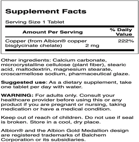 Vista 2 de Swanson Suplemento mineral de quelato de cobre para adultos que buscan antioxidante, inmune y apoyo de glóbulos rojos - 2 mg