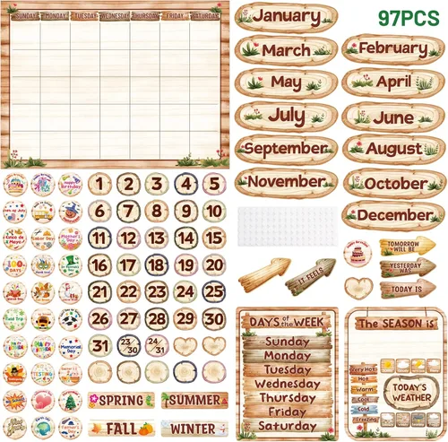 Vista 2 de Fancy Land Juego de 97 tablones de anuncios con calendario de aula