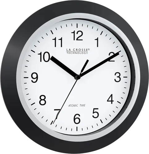 Vista 3 de La Crosse Technology WT-3102B - Reloj de pared analógico de 10 pulgadas WWVB y restablecimiento automático de DST, negro/plata