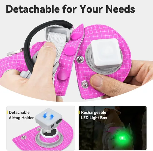 Vista 2 de Joytale Arnés para perro sin tirones con soporte para AirTag, arnés suave de seguridad nocturna para perro con asa de control y 2 clips, chaleco