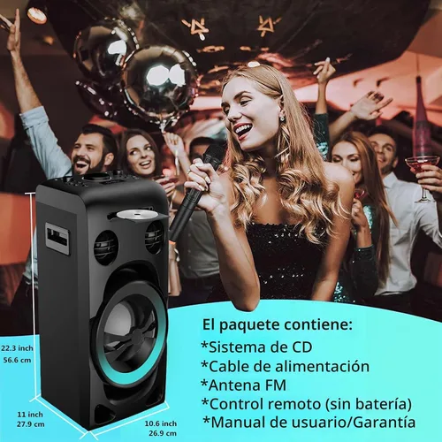 Vista 7 de Sistema estéreo para el hogar de 100 W con reproductor de CD, radio FM, Bluetooth, entrada AUX/USB, función de karaoke, conector para auriculares