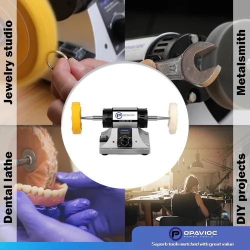Vista 7 de Pulidor de joyas - Bufadora de banco ajustable de velocidad variable, máquina pulidora y de búfer, búfer dental y torno - Con campana colectora
