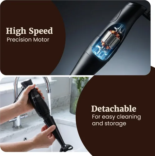 Vista 5 de Elite Gourmet EHB2425B Mezclador eléctrico de inmersión, picadora, batidora de mano con control de 1 toque, 150 vatios, negro Funciona como