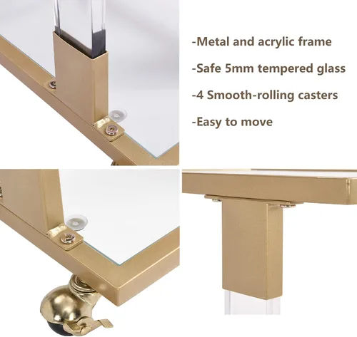 Vista 5 de Mesa auxiliar de cristal dorado en forma de C con ruedas móviles, mesa de acrílico para sala de estar, mesa C transparente para dormitorio, muebles