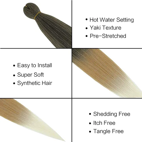 Vista 3 de Extensiones de pelo para trenzar, para fácil trenzado profesional, no causa comezón , fibra sintética tejida, trenzas de textura Yaki, extensiones